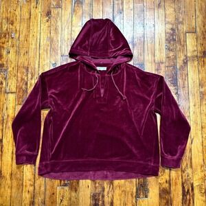 Lou & Grey for Loft Hoodie Women's Medium Burgundy Velour Long Sleeve Outdoor